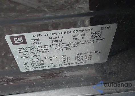 2016 Buick Encore Convenience z USA, uszkodzony, nr VIN KL4CJFSB1GB710738